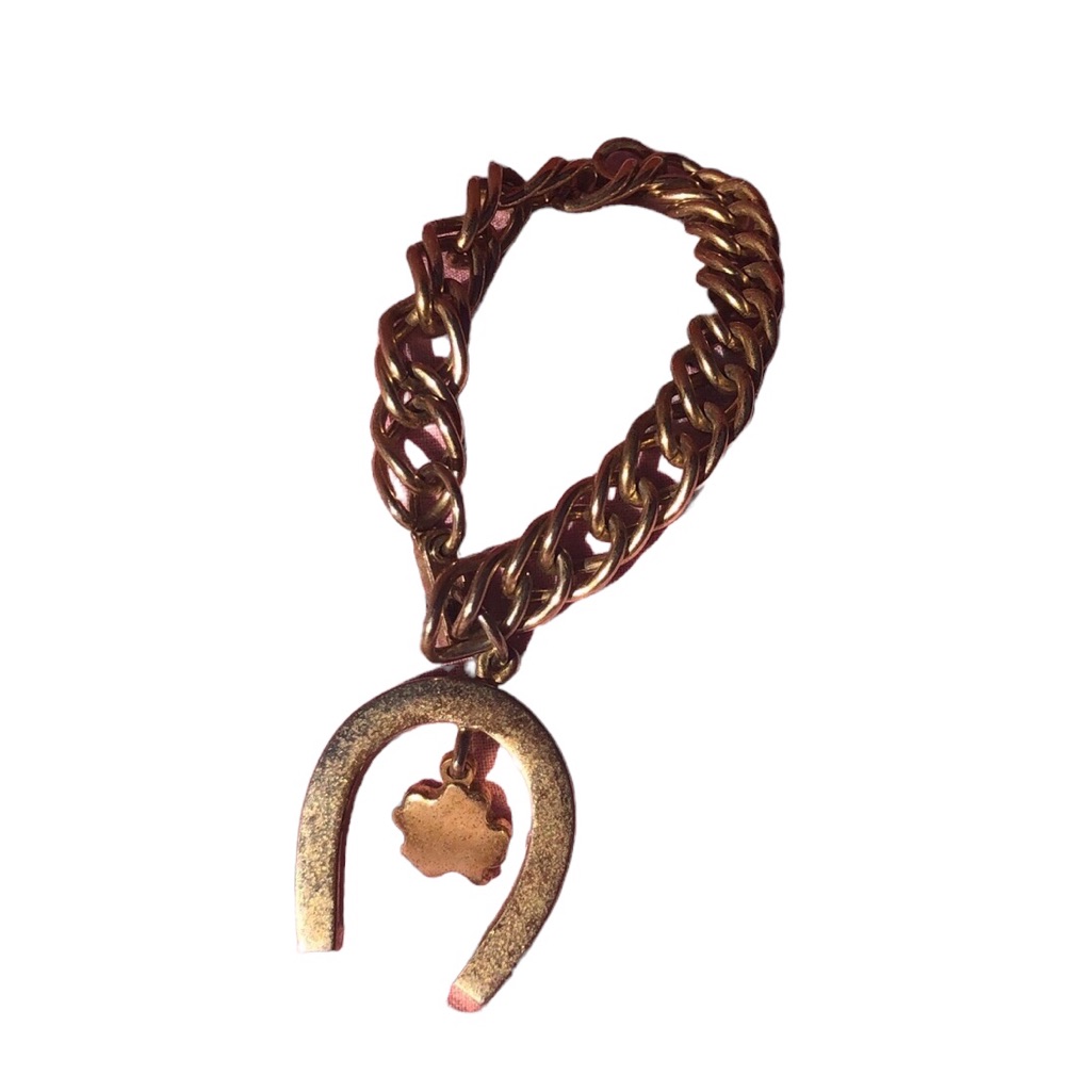 Thick Gold Link Western Cowgirl Horse Shoe And Four Leaf Clover